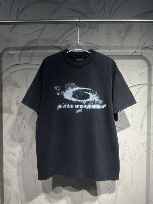 Balenciaga Smoke Circle Print Short Sleeve T-Shirt and Hoodie with Vintage Wash and Classic Logo
