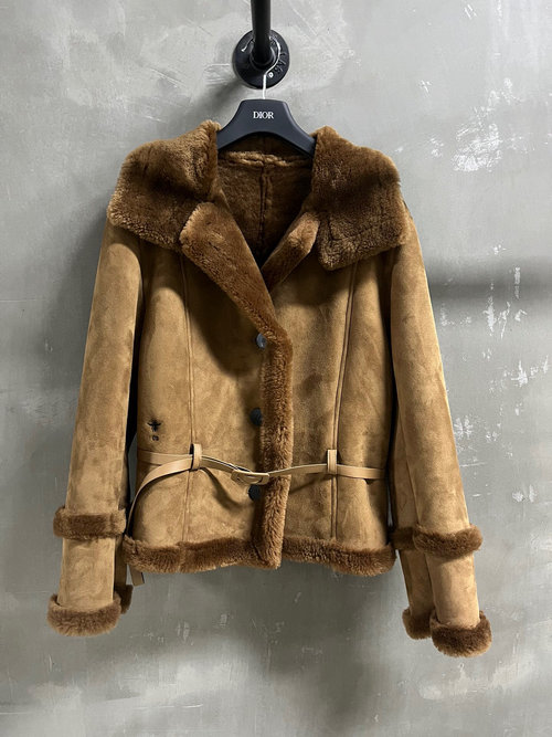 Chanel Classic Waist-Cinched Merino Fur-Trimmed Garment