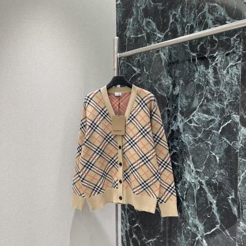 Burberry V-Neck Herringbone Knit Cardigan, Retro