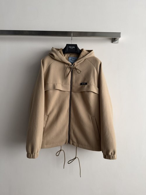 Prada Khaki Fleece Jacket with Brand Logo for All Situations