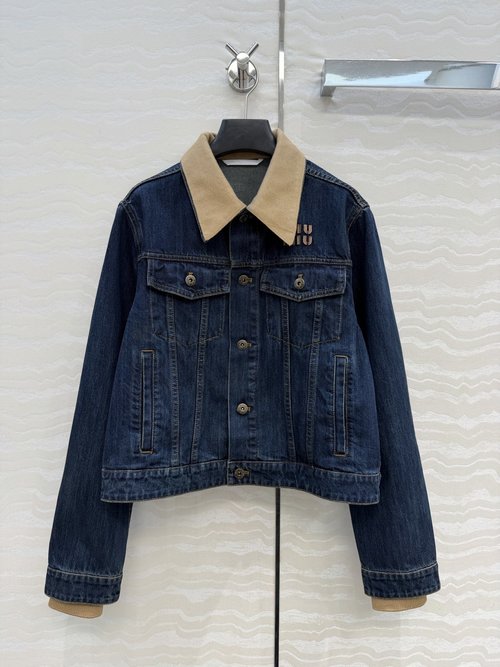 Miu Miu Vintage Cowboy Denim Jacket with Knit Collar