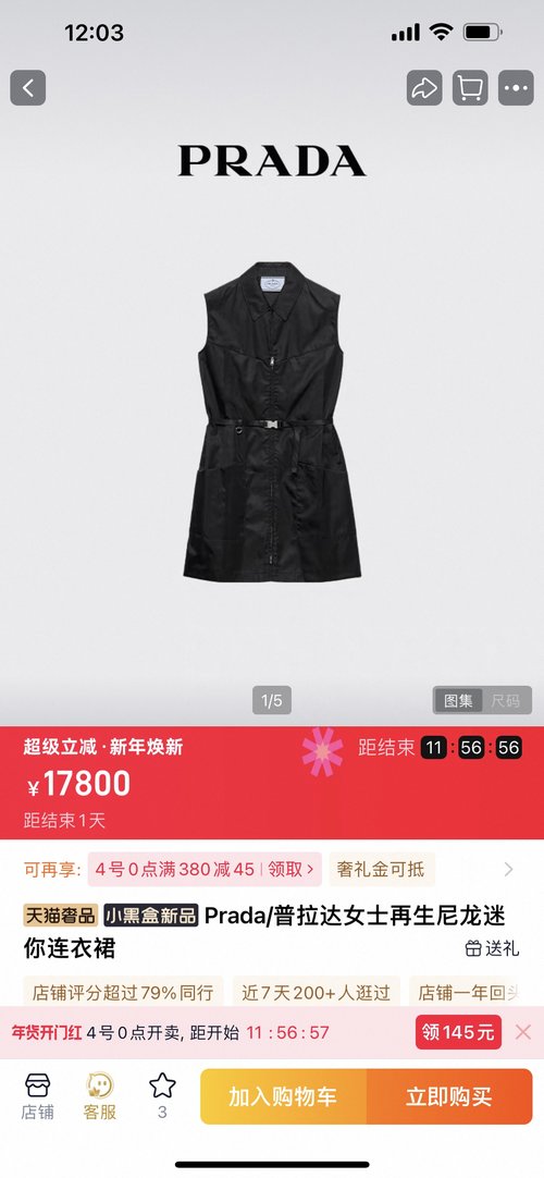 Prada Nylon Sleeveless Dress with Waist Cinch and Pockets