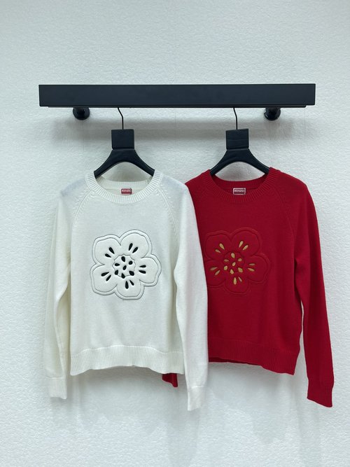 Kenzo Flower - Embroidery Round - Neck Knit Sweater, Fashionable and Refined