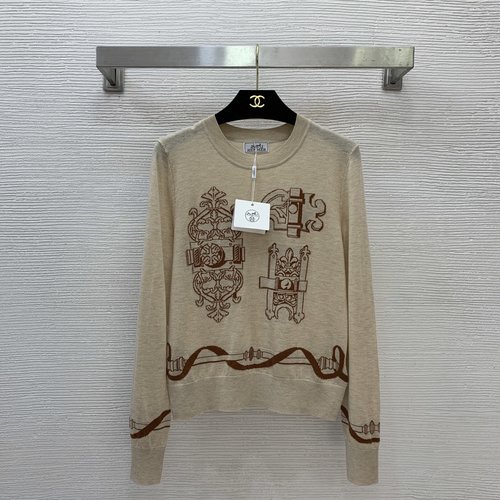 Hermes Custom Wool Blend Geometric Knit Top