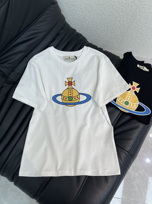 Vivienne Westhood Planetary Print Letter Short Sleeve Fashionable Cotton T-Shirt