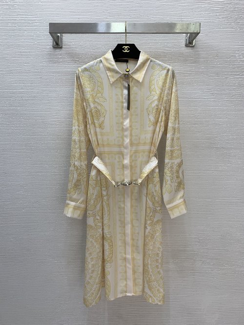 Versace Baroque Printed Button-Down Long Dress for Elegant Look
