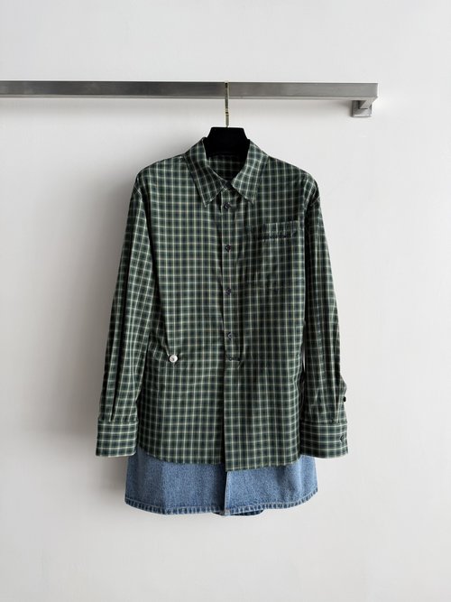 Loro Piana Green Checkered Denim Shirt for Retro Style