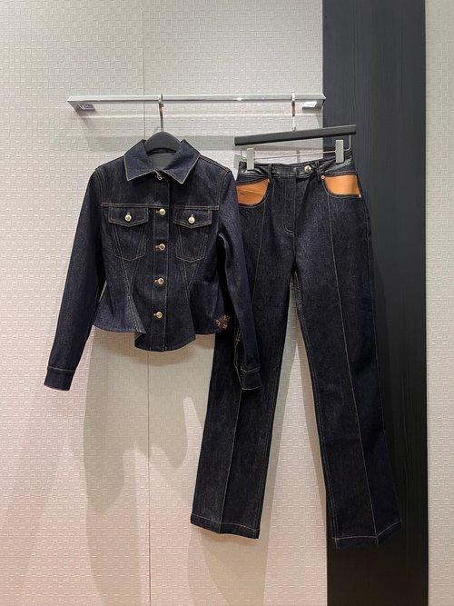 Fendi Liu Yifei Style Denim Set: Ruffled Waistcoat & Straight Jeans