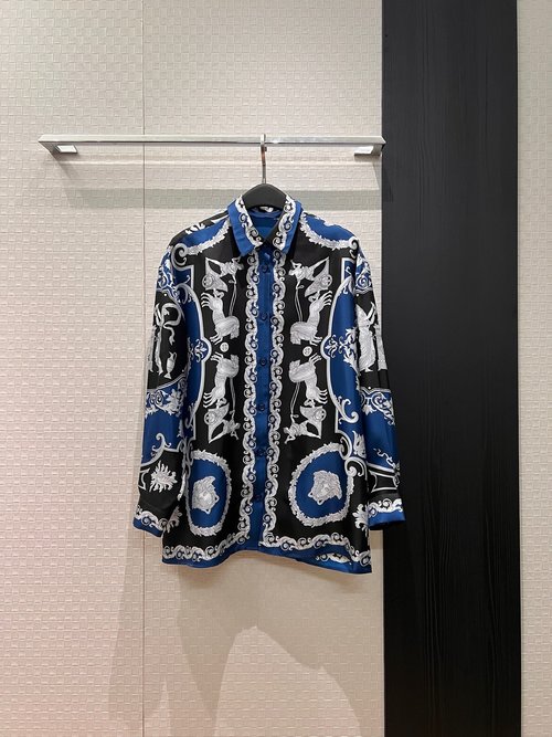Versace Baroque Style Printed Silk Twill Shirt, Simple and Fashionable