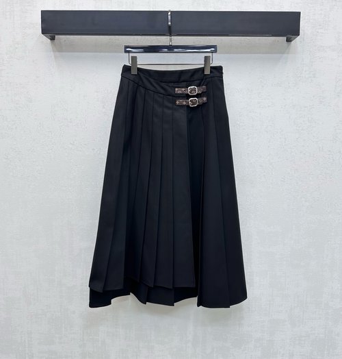 Louis Vuitton Imported Cotton Belted Asymmetric Pleated Skirt