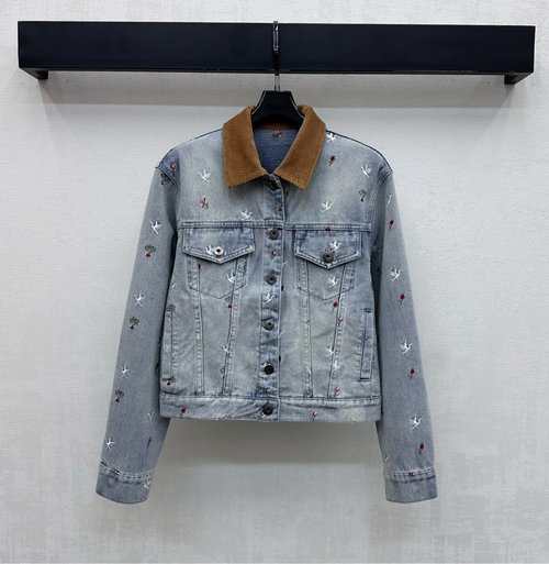 Dior Spliced Collar Denim Jacket with Embroidered Logo