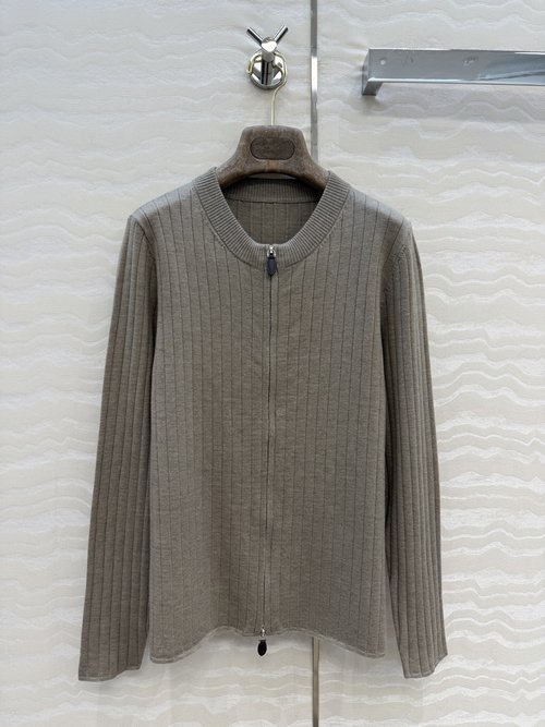 Loro Piana Double Zip Knit Jacket with Ribbed Texture