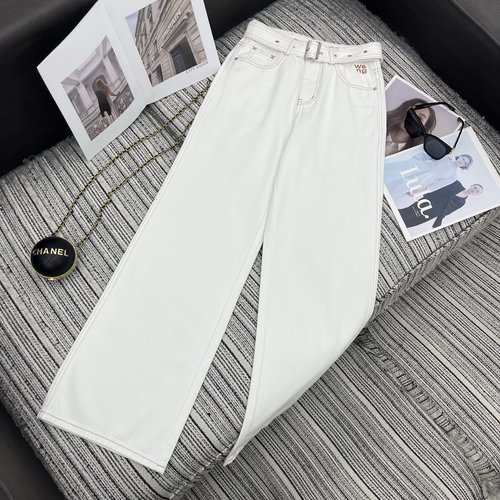 Alexander Wang Denim Straight-Leg Pants with Embroidered Letter Pocket