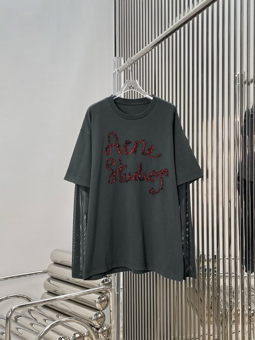 Acne Studios Chic Mesh Sleeve Fake Two-piece Tee for Modern Elegance