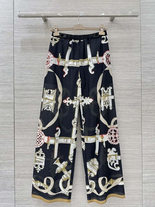 Balenciaga Exclusive Lock - buckle Print Elastic Waist Wide - leg Pants