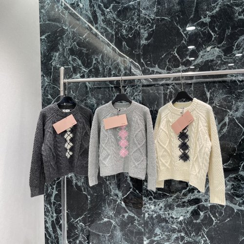 Miu Miu Checkerboard Knit Sweater, Detailed & Fashionable