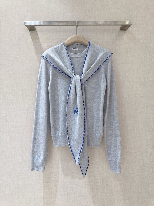 Loewe Navy Collar Knitwear with Adjustable Shawl Strap