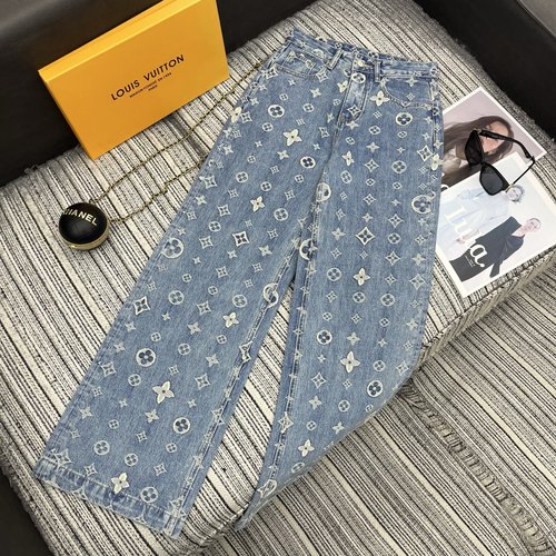 Louis Vuitton Recommended: Logo Letter Jacquard Denim Straight Pants