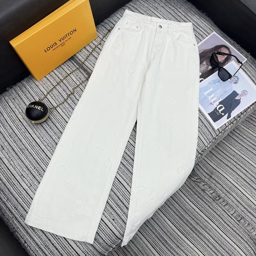 Louis Vuitton Recommended: Logo Letter Jacquard Denim Straight Pants
