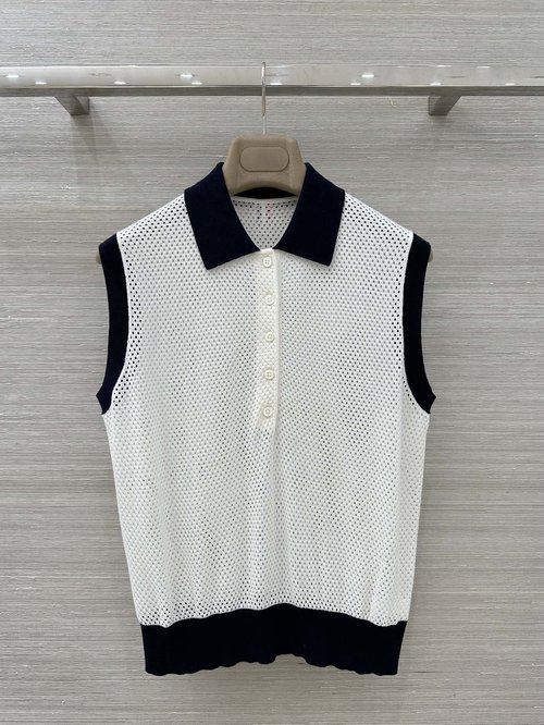 Thom Browne Chic Checked Polo Collar Knit Sleeveless Piece