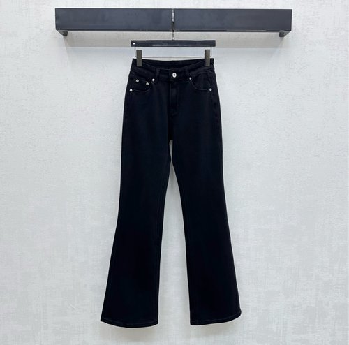Miu Miu Distressed Straight-Leg Jeans with Logo Patch