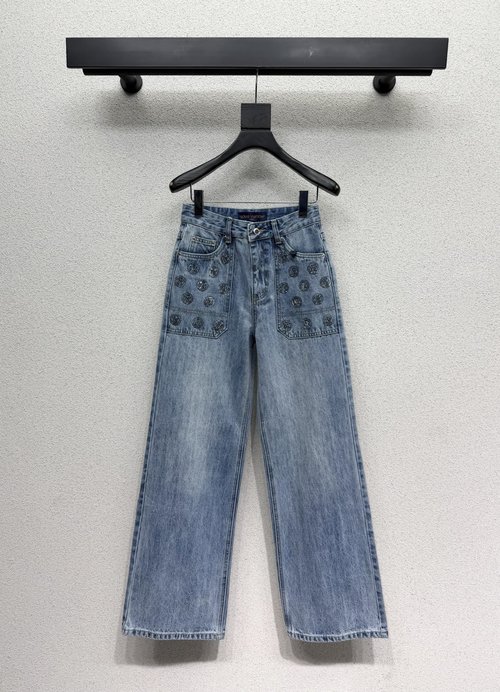 Louis Vuitton Ski Series Sequin Wide-Leg Denim Pants