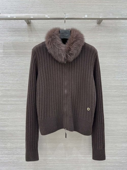 Loro Piana Detachable Fur - Collar Knitted Cardigan, Elegant