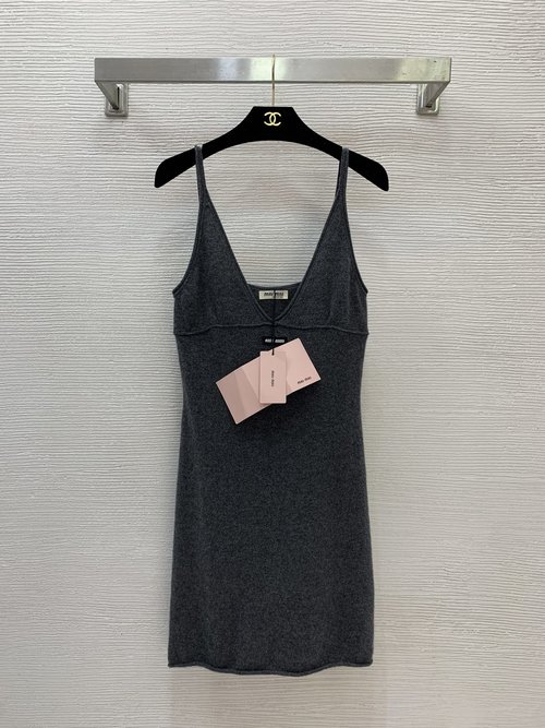 Miu Miu High-End Goat Cashmere Letter Logo Sling Dress