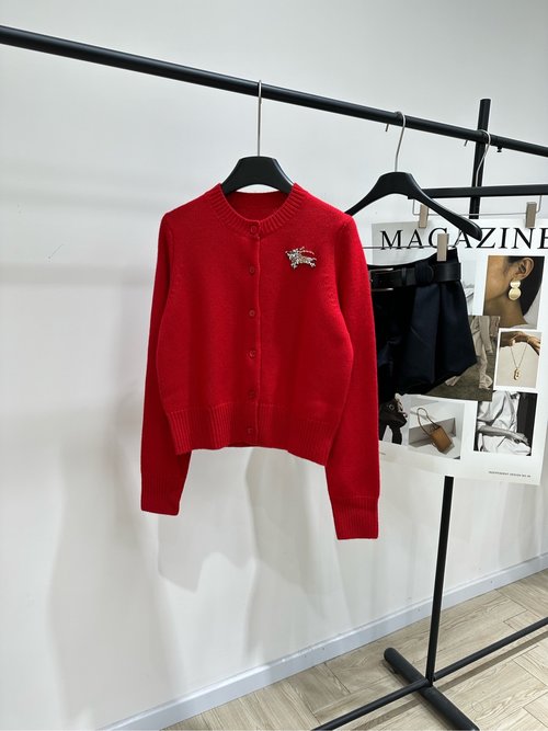 Burberry Red Embroidered Horse Logo Cardigan for All Occasions