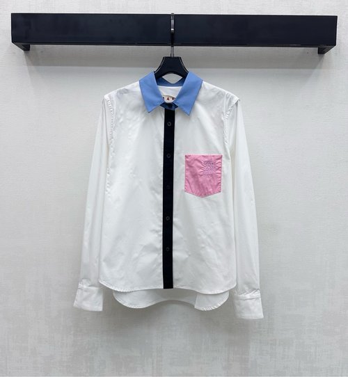 Marni Color-Block Collar Shirt with Embroidered Logo