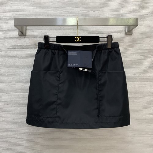 Prada Workwear-Style Mini Skirt with Custom Logo Waistband