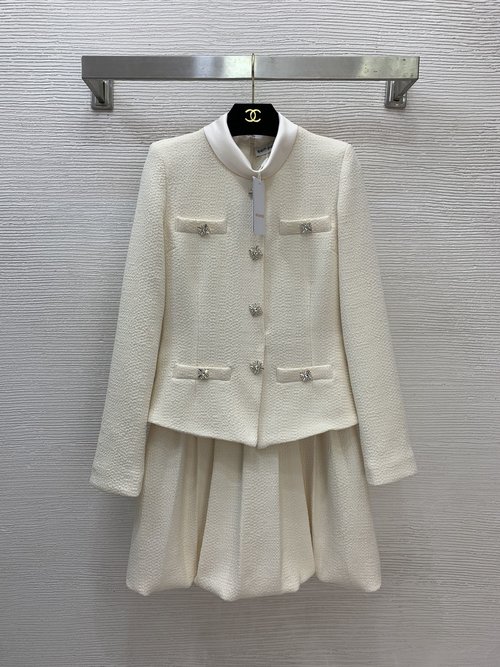 Prada Stand-up Collar Long-sleeved Dress with Diamond Buckles