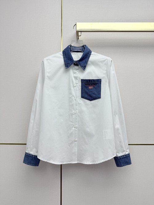 Alexander Wang Denim Shirt with Contrast Stitching and Letter Embroidery