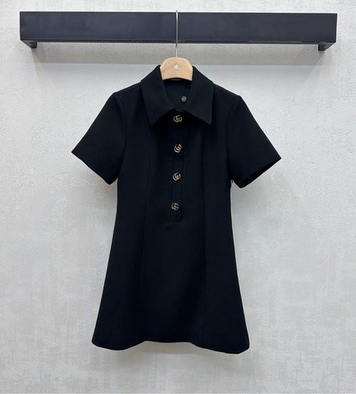 Gucci Imported Wool Sleeveless Dress with Double-G Buttons