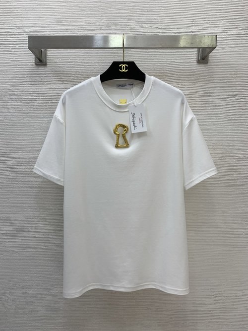 Schiaparelli Trendy Cotton T-shirt with Golden Decorations