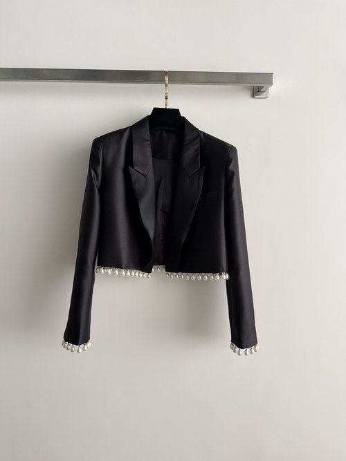 Loro Piana Pearl-Adorned Black Short Coat for Fashion