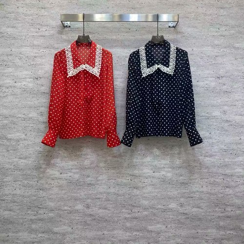 Valentino Polka Dots Silk Blouse with Beaded Collar