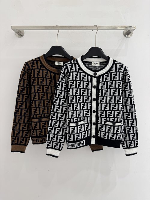 Fendi Vintage Knit Cardigan with All-Over FF Jacquard