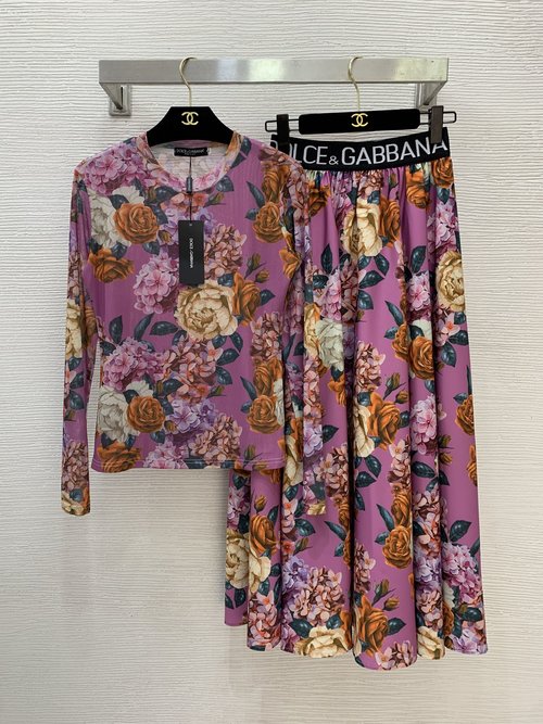 Dolce & Gabbana Floral Two-Piece Set with Mesh Top and Long Skirt