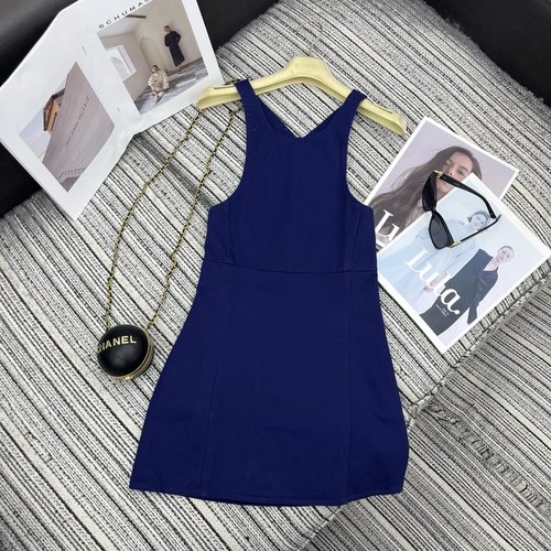 Miu Miu Exclusive Cross Strap Sleeveless Navy Blue Cotton Dress