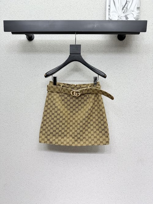 Gucci Khaki Jacquard Short Skirt with Belt for Classy Style