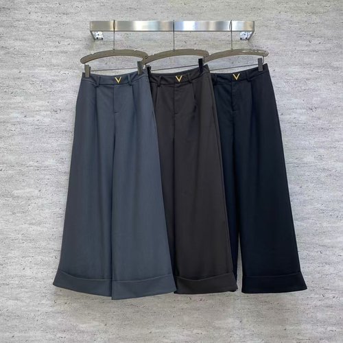 Valentino Wide-leg TR Fabric Pants with Metal Detail, Elegant & Professional