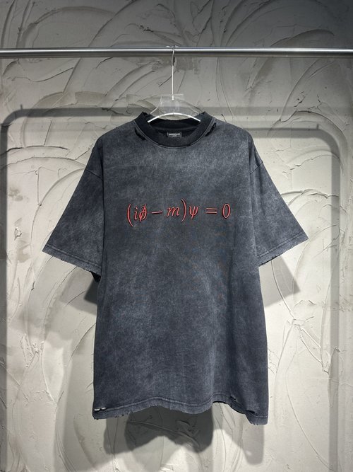 Balenciaga Distressed Short-Sleeve T-Shirt with Equation Embroidery
