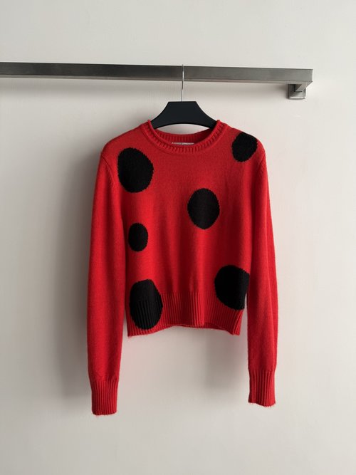 Max Mara New Knit Sweater with Black Polka Dots, Loose Fit