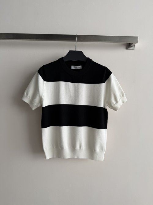 Max Mara New Knit Short Sleeve with Wide Color Blocked Stripes, Simple