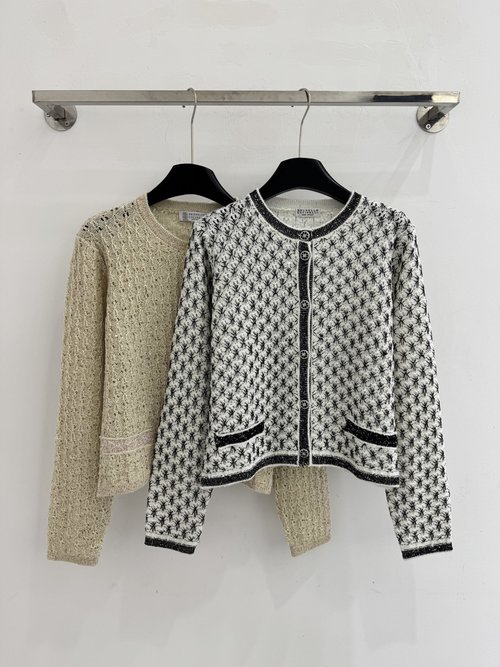 Brunello Cucinelli French Luxury Long - Sleeve Knit Open Cardigan with Hollow Yarn