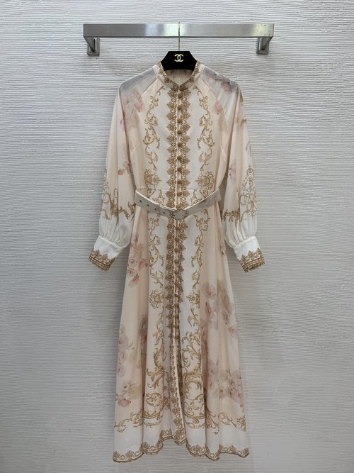 Zimmermann Retro Printed Single-Button Long Dress with Belt