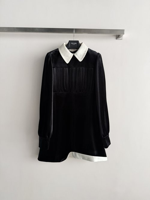 Prada Faux Two - piece Velvet Dress with Doll Collar and Layered Skirt