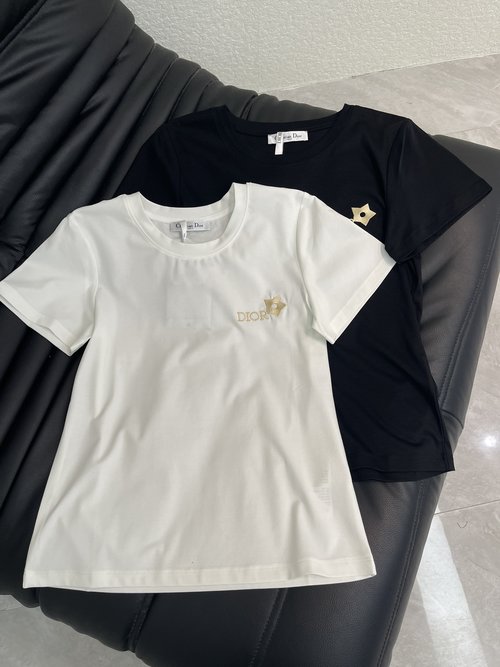 Dior Star and Letter Embroidery Silk-Cotton Short-Sleeve T-Shirt