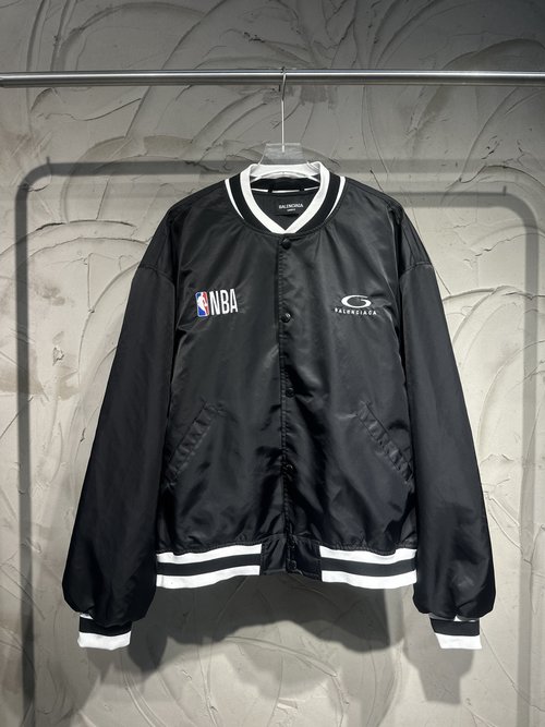 Balenciaga Logo Embroidery Cotton Baseball Jacket, Football Series